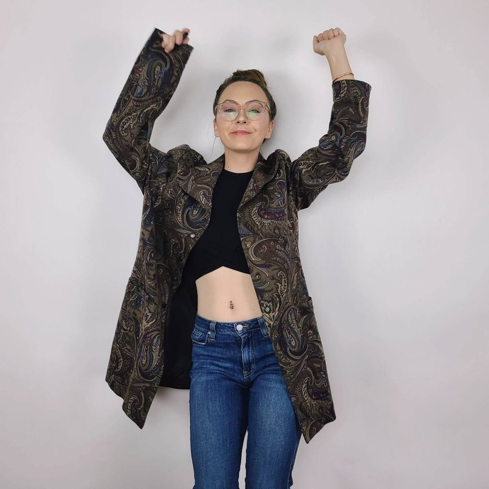 Linda Allard Ellen Tracy Paisley Print Long Blazer